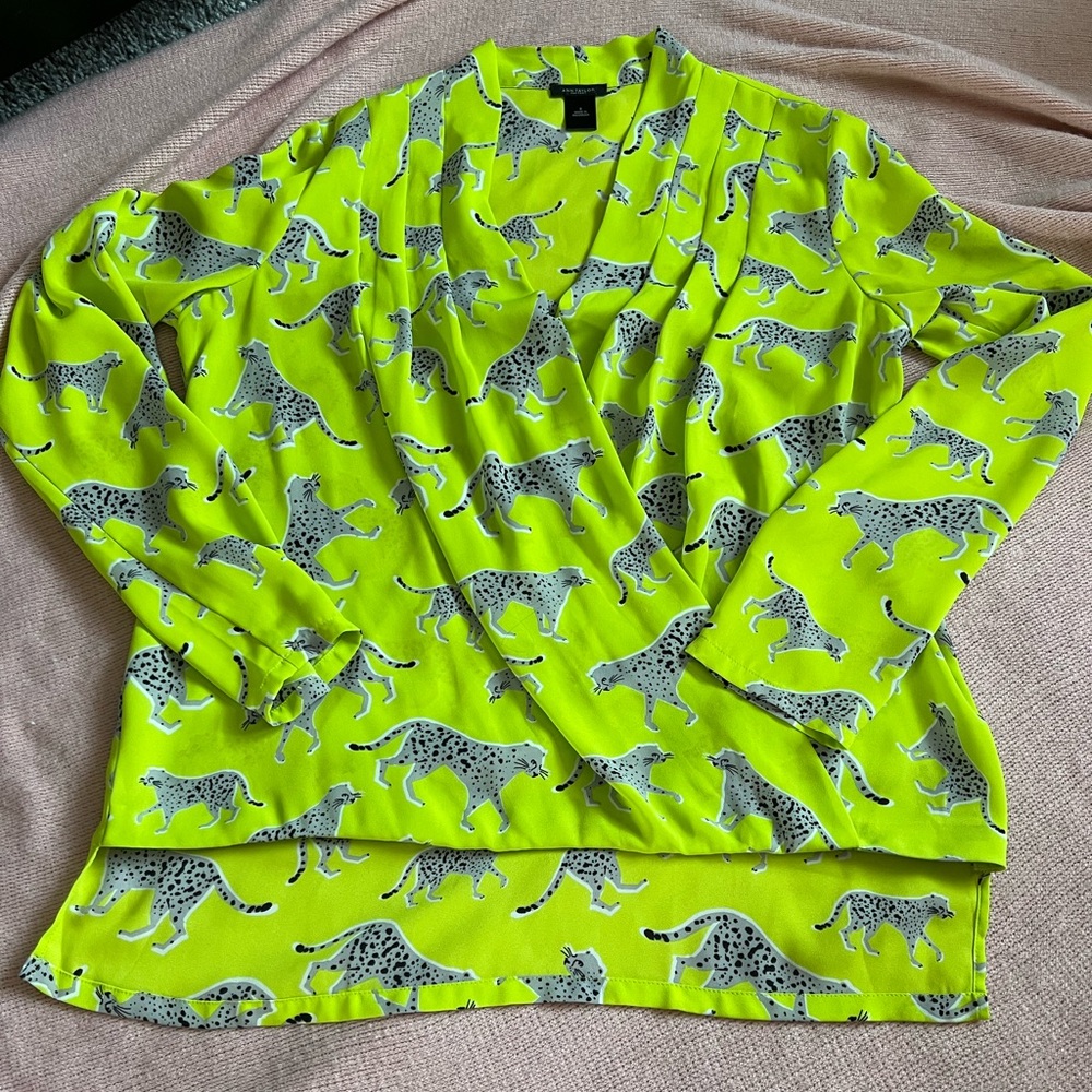 Ann Taylor Lime Green Leopard Print Blouse